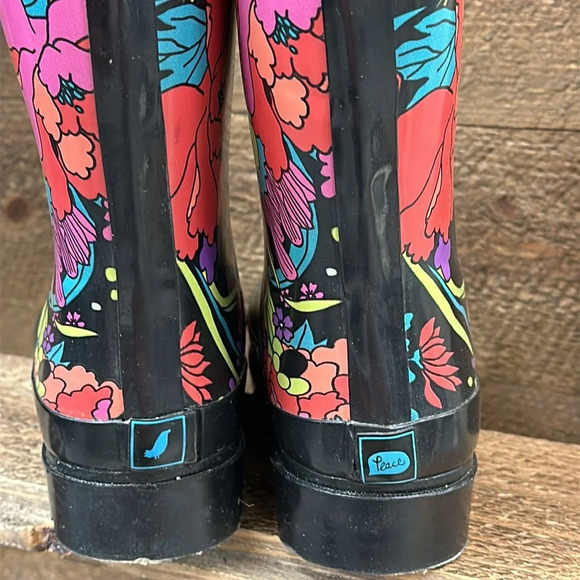 Sackroots boots Sz.6, lined with adjustable calf. Black/floral - Picture 3 of 7